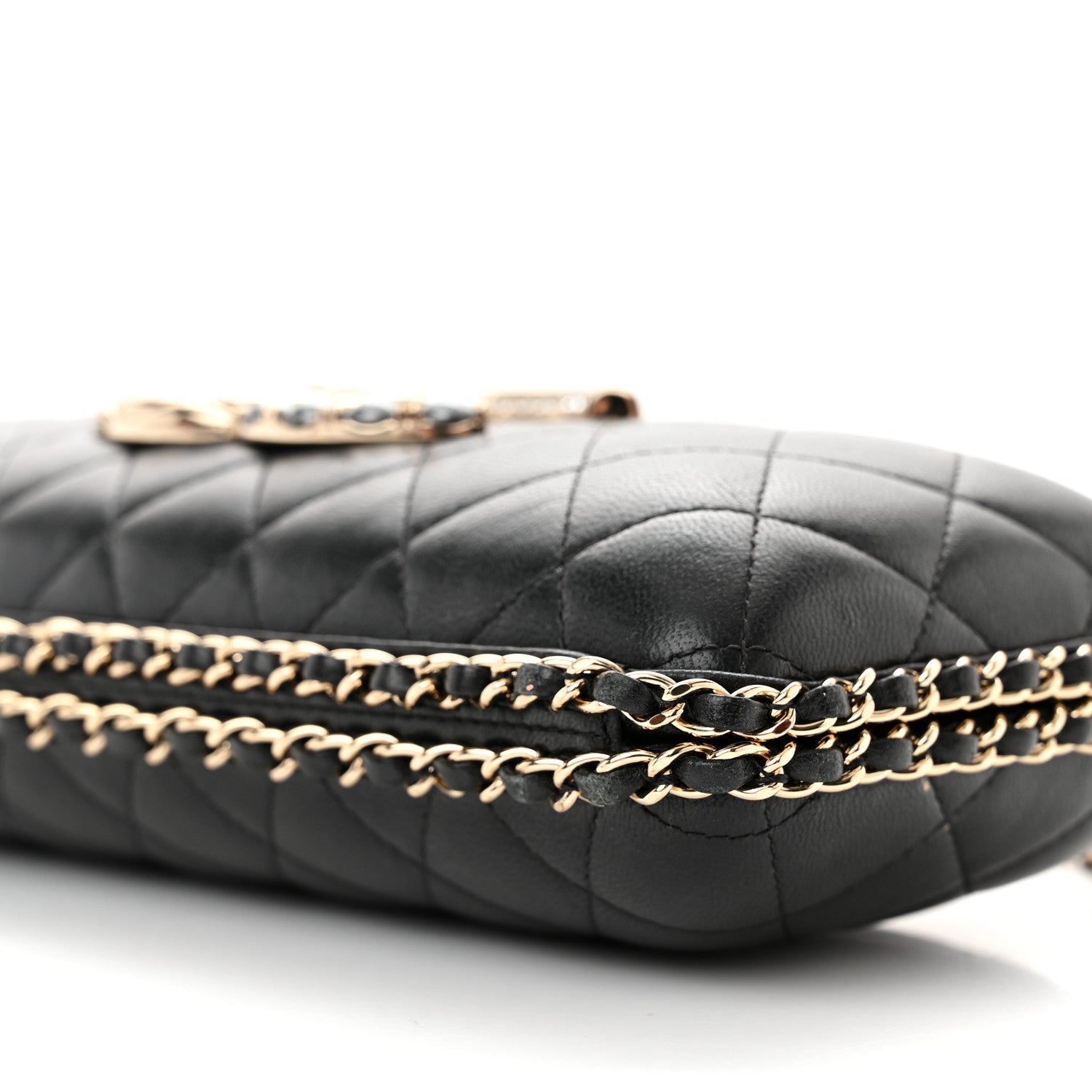Chanel Lambskin Quilted Pearl Crystal Chain Around Clutch Black 10 of 20