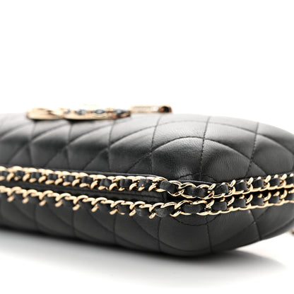 Chanel Lambskin Quilted Pearl Crystal Chain Around Clutch Black 10 of 20