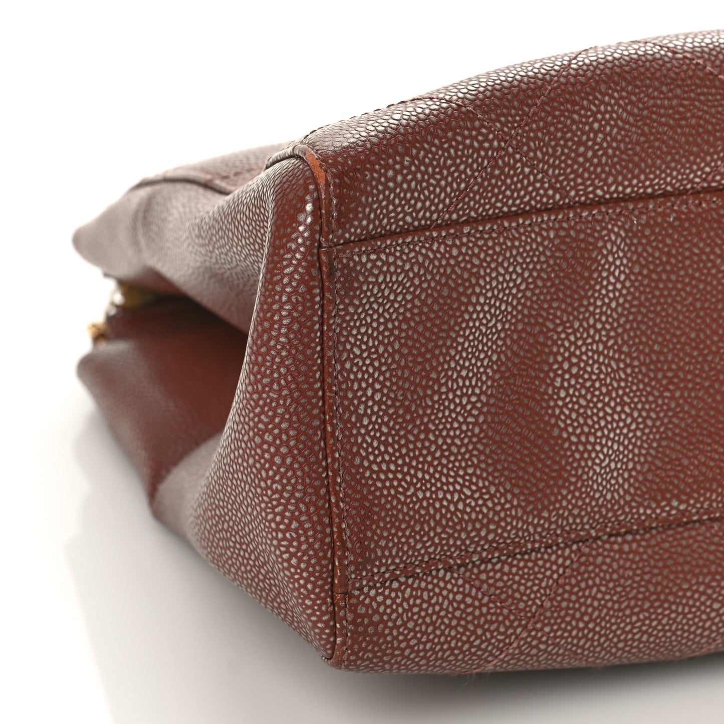 Metallic Caviar Quilted Shopping Tote Brown