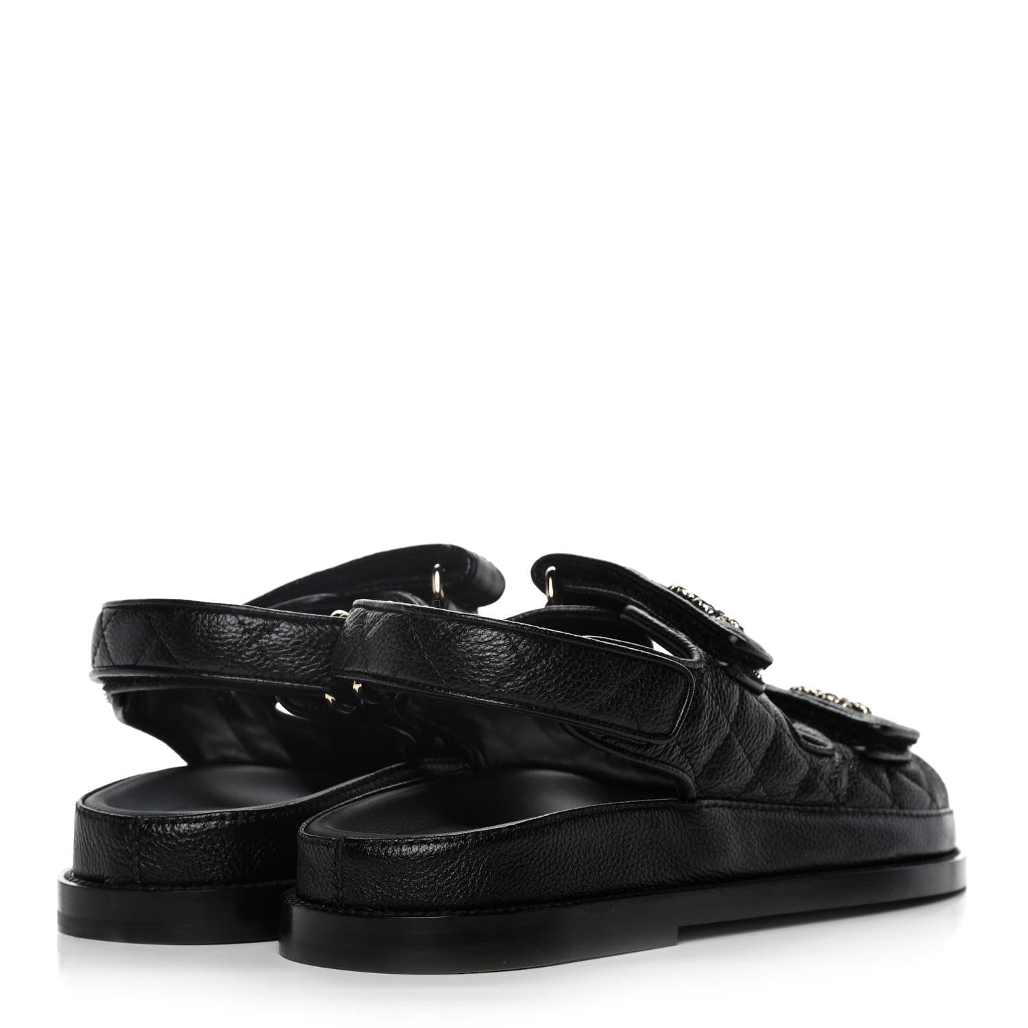 Chanel Grained Calfskin Velcro Dad Sandals 37 Black 4 of 10