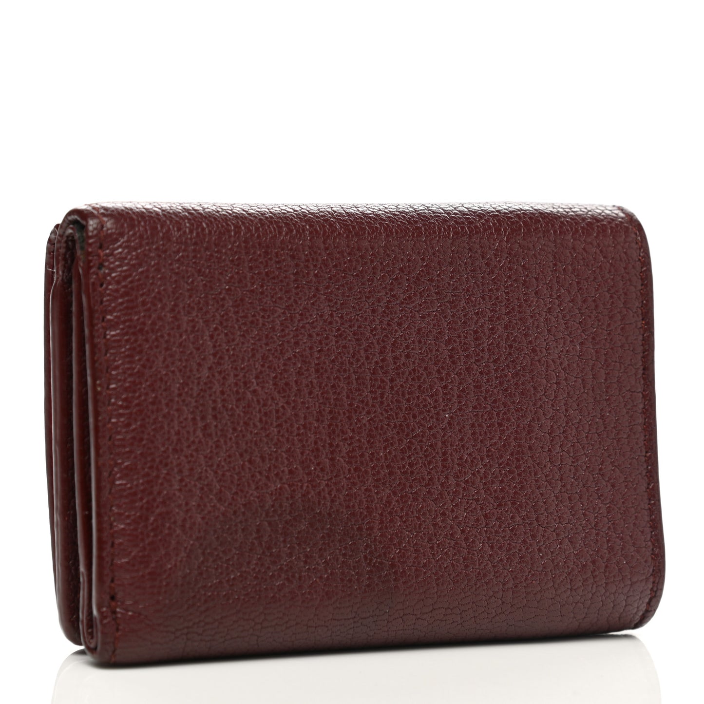 Chevre Gold Metallic Edge Hardware City Mini Wallet Bordeaux