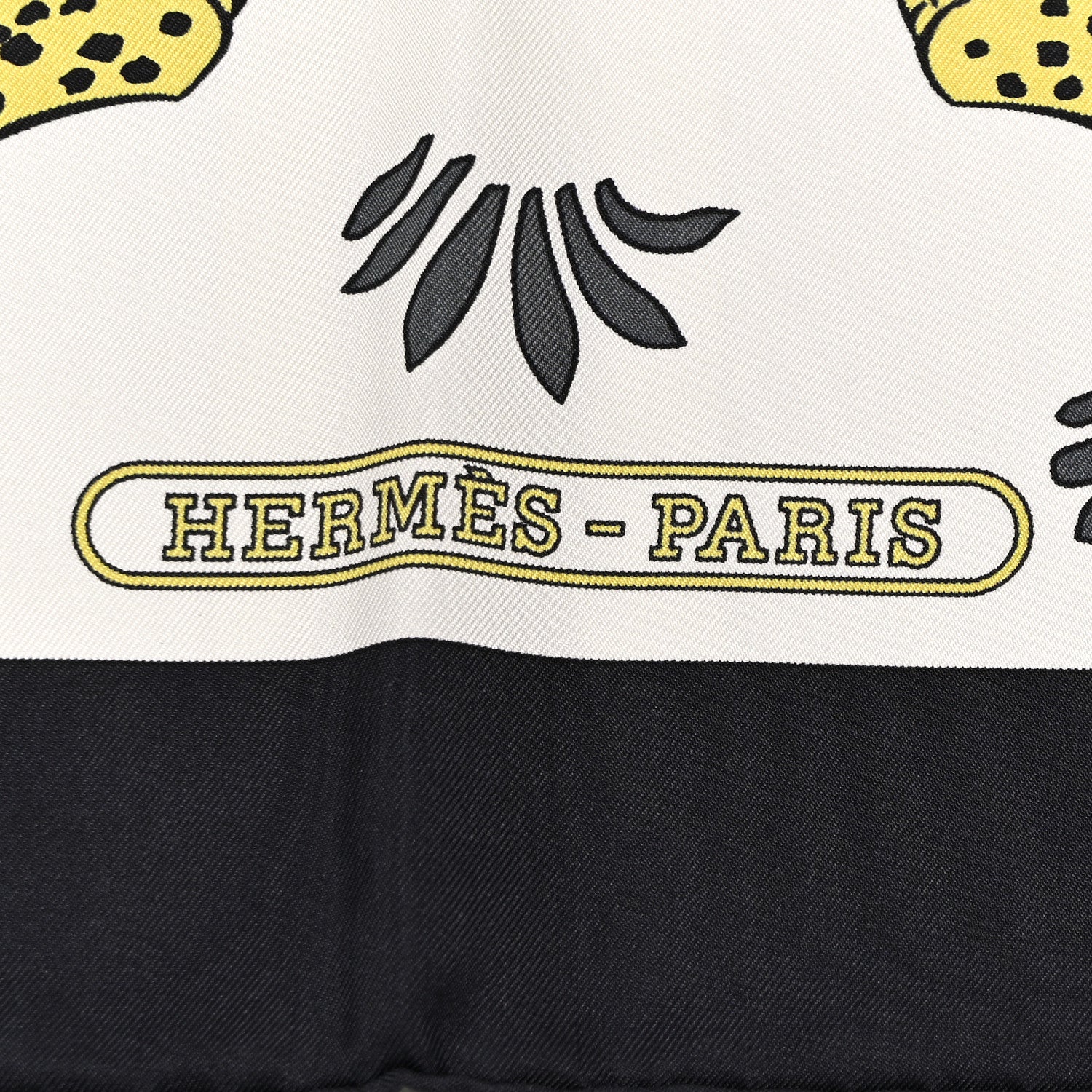 Hermes Silk Les Leopards Scarf 90 Black Blanc Jaune D'Or 2 of 8