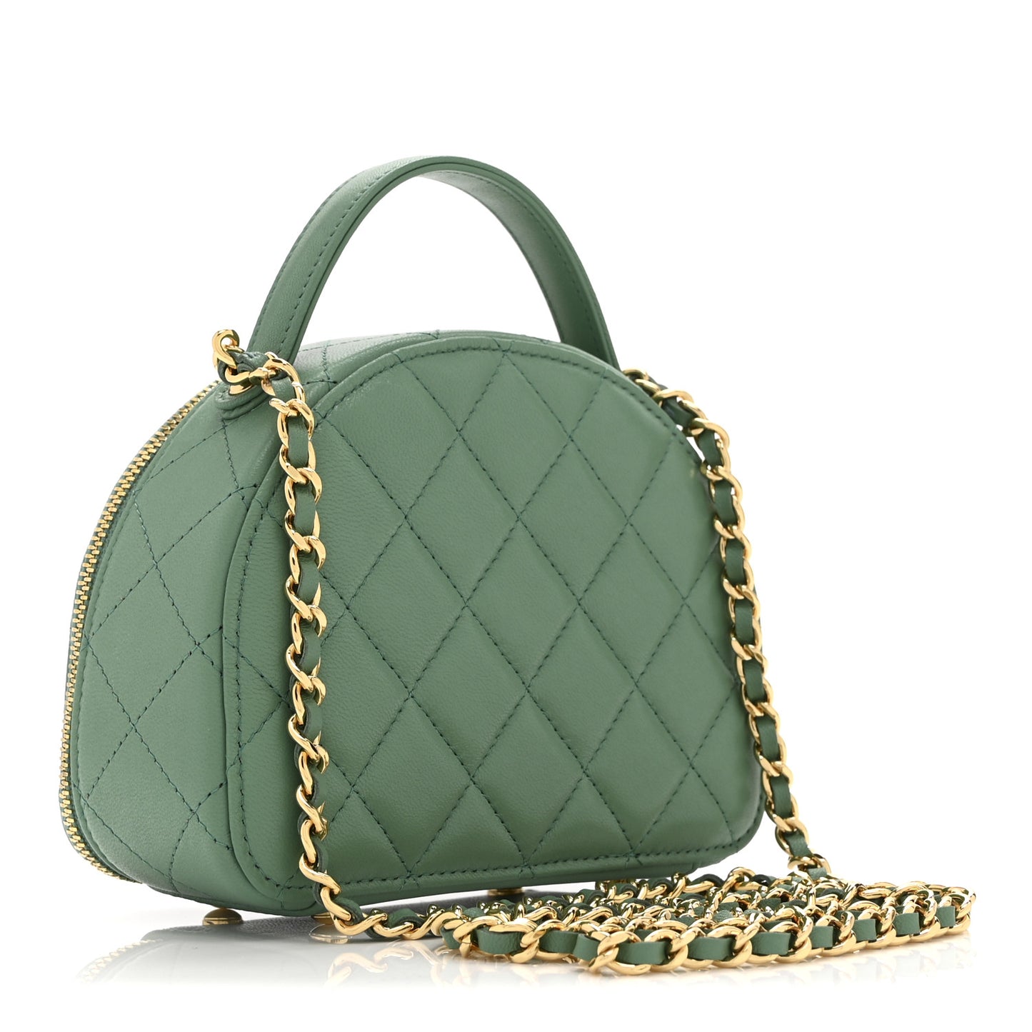 Lambskin Quilted Chic Riviera Top Handle Vanity Case Green