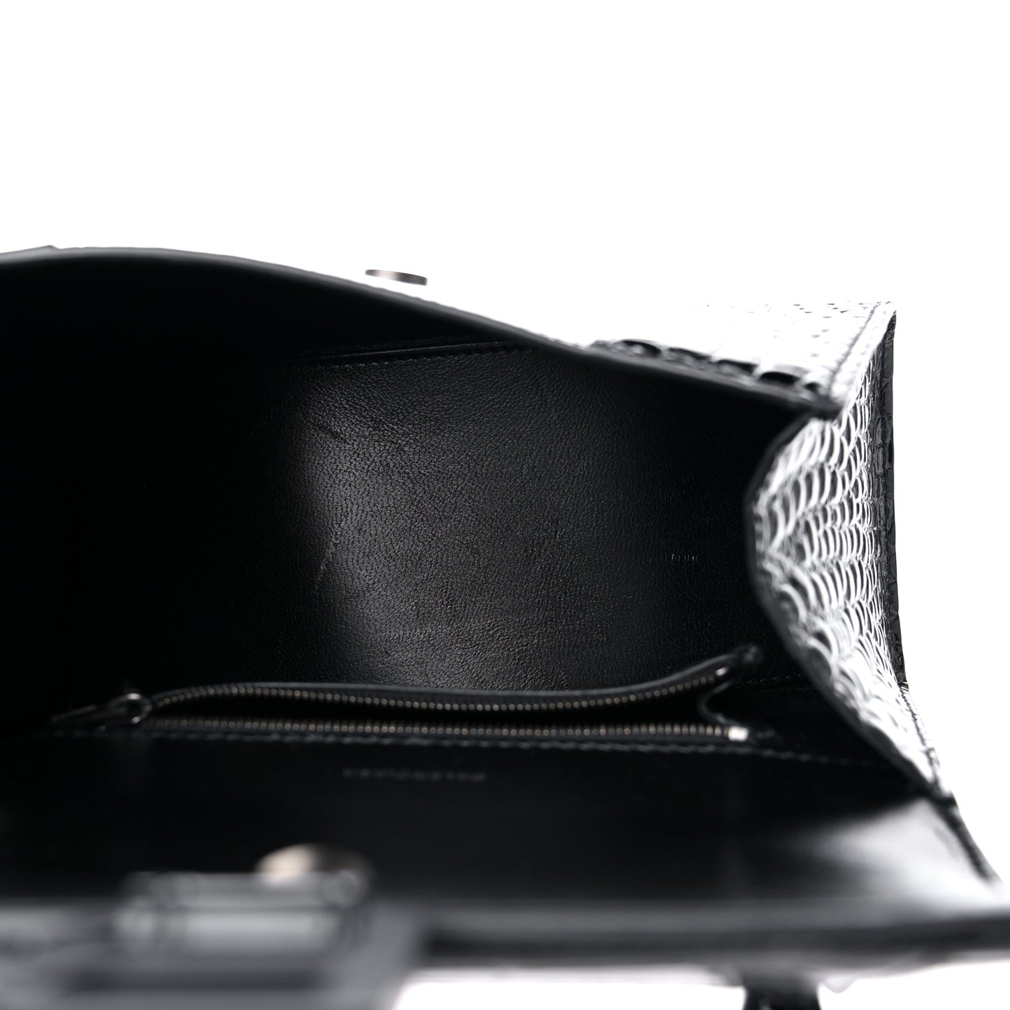 Shiny Calfskin Monochrome Crocodile Embossed Small Hourglass Top Handle Bag Black