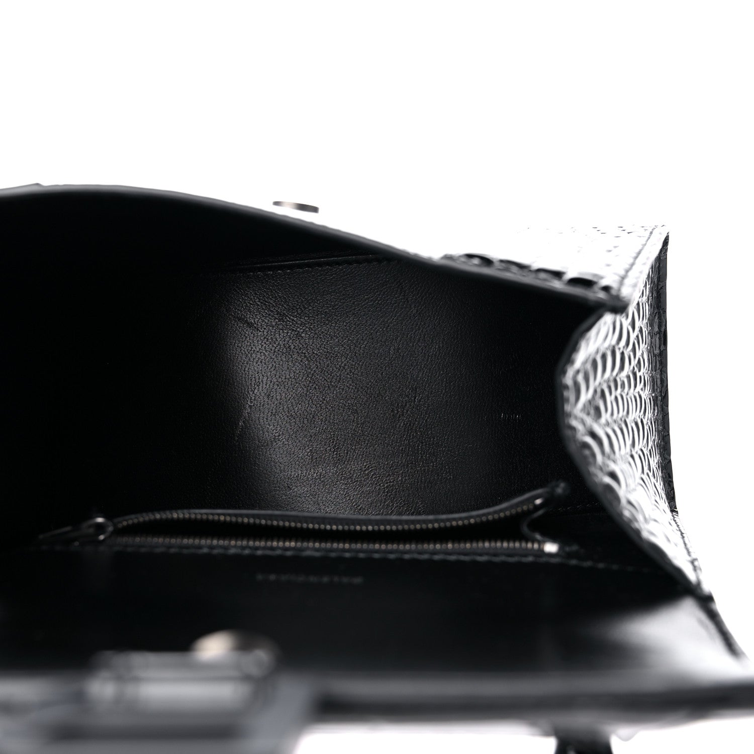 Balenciaga Shiny Calfskin Monochrome Crocodile Embossed Small Hourglass Top Handle Bag Black 5 of 13