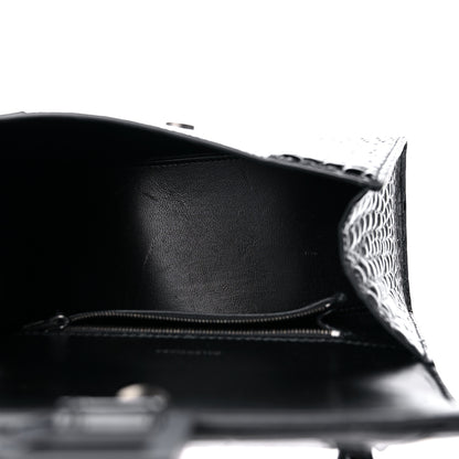 Balenciaga Shiny Calfskin Monochrome Crocodile Embossed Small Hourglass Top Handle Bag Black 5 of 13