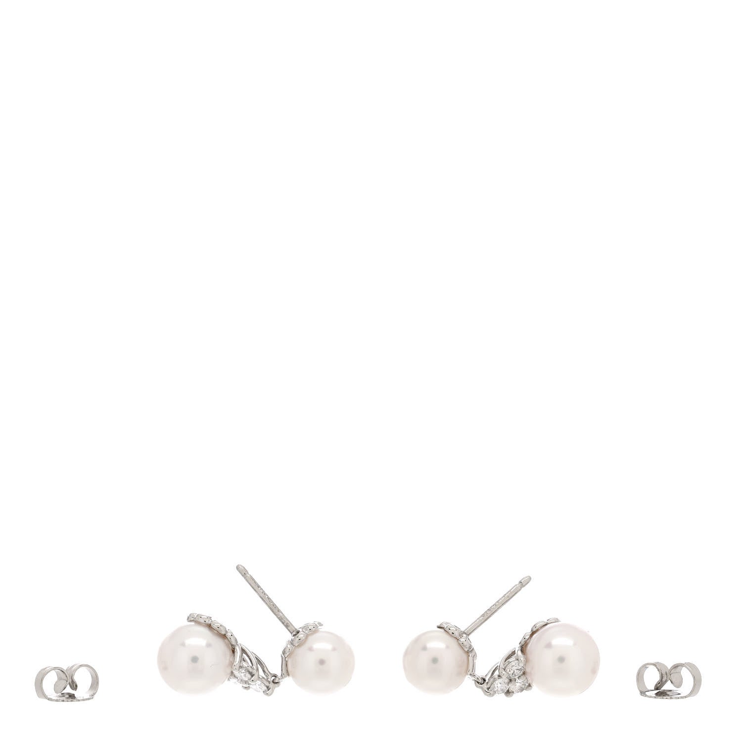 Tiffany Platinum Diamond Akoya Pearl 7-8mm Aria Drop Earrings 3 of 6