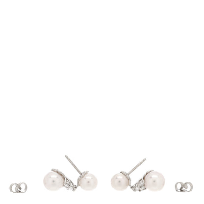 Tiffany Platinum Diamond Akoya Pearl 7-8mm Aria Drop Earrings 3 of 6