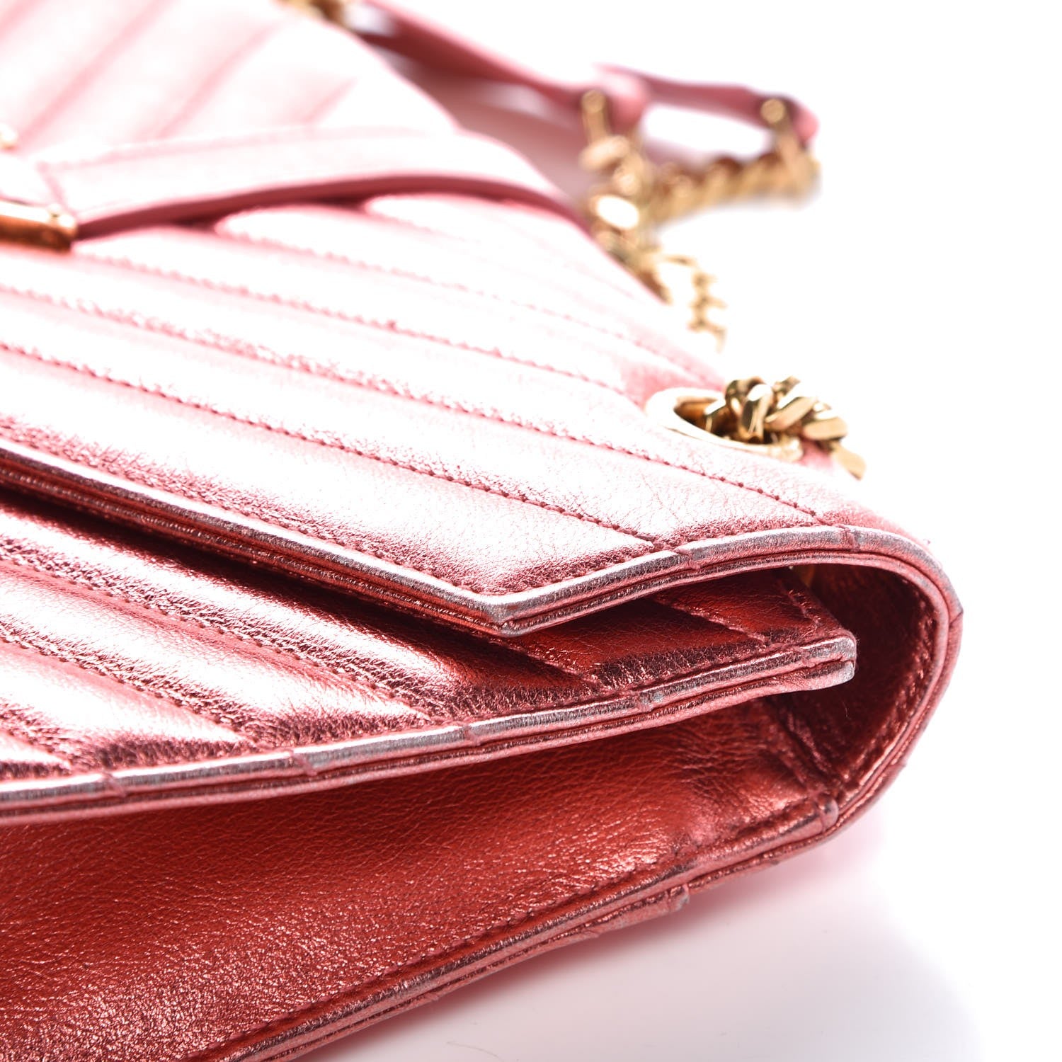 Saint Laurent Metallic Matelasse Chevron Small Monogram Chain Shoulder Bag Rose 9 of 11