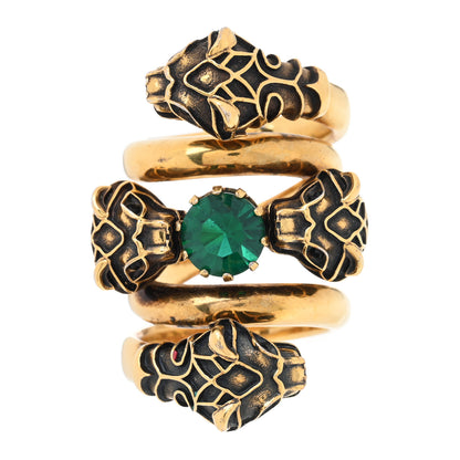 Gucci Crystal Tiger Heads Double Wrap Ring 53 6.25 Aged Gold 1 of 5