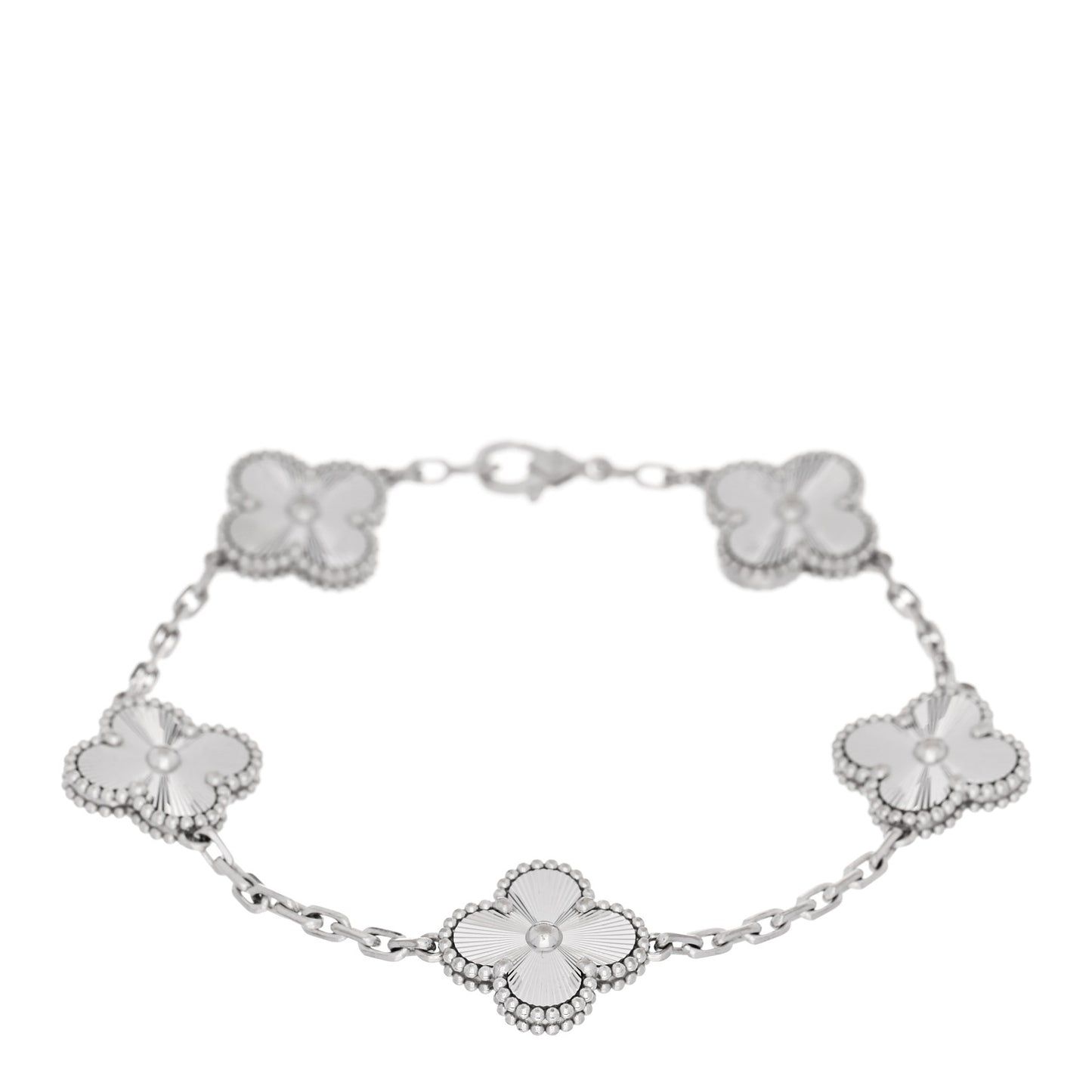 18K White Gold 5 Motifs Guilloche Vintage Alhambra Bracelet