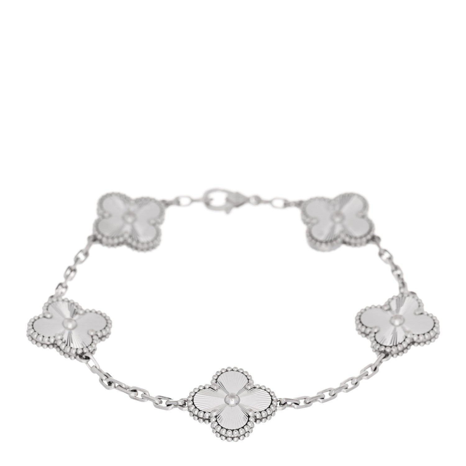 Van Cleef & Arpels 18K White Gold 5 Motifs Guilloche Vintage Alhambra Bracelet 1 of 4