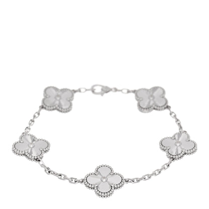 Van Cleef & Arpels 18K White Gold 5 Motifs Guilloche Vintage Alhambra Bracelet 1 of 4