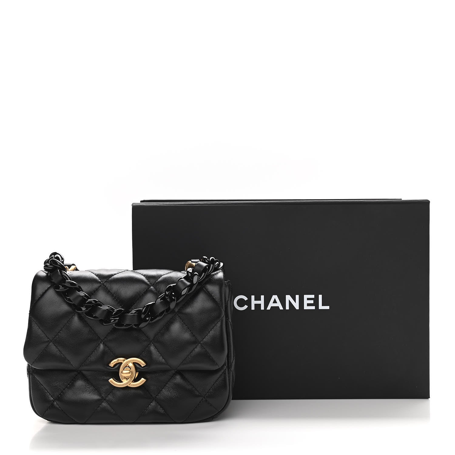 Chanel Lambskin Quilted Mini Lacquered Chain Flap Black 11 of 11