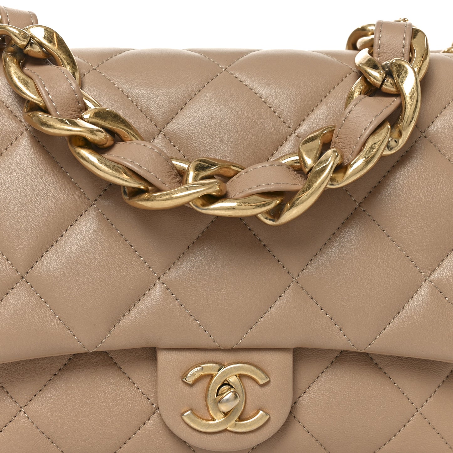 Lambskin Quilted Large CC Funky Town Flap Beige