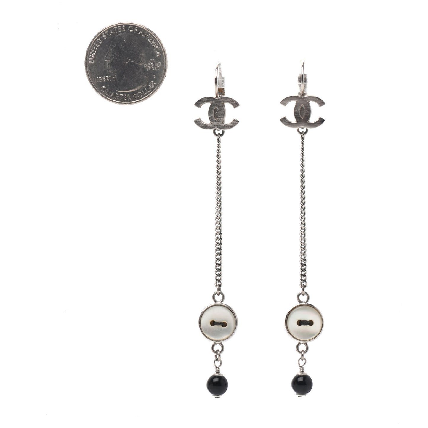 CC Button Dangle Earrings Silver