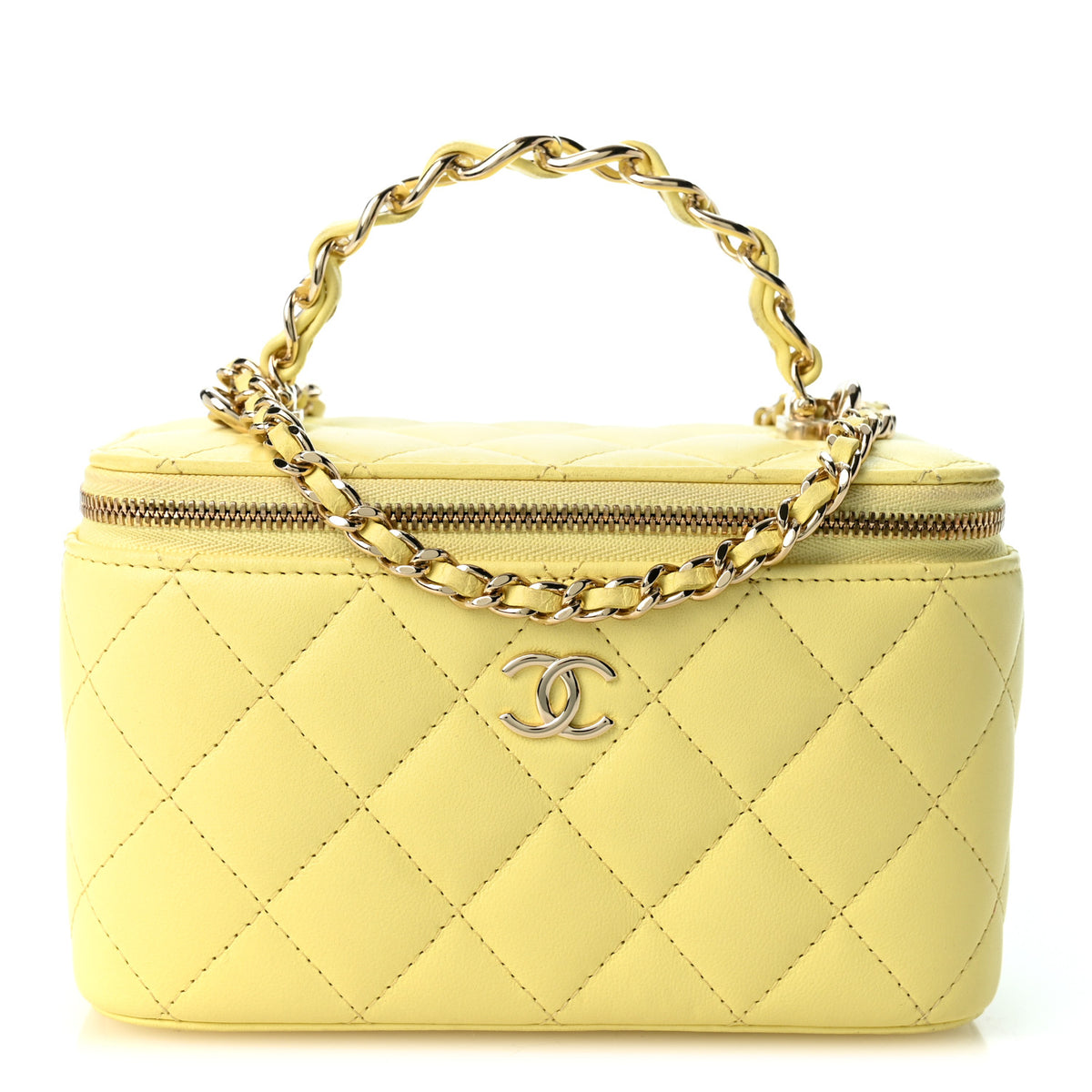 Chanel Lambskin Quilted Crystal Small Top Handle Vanity Case With Chain Light Yellow 1 of 10