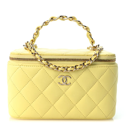 Chanel Lambskin Quilted Crystal Small Top Handle Vanity Case With Chain Light Yellow 1 of 10