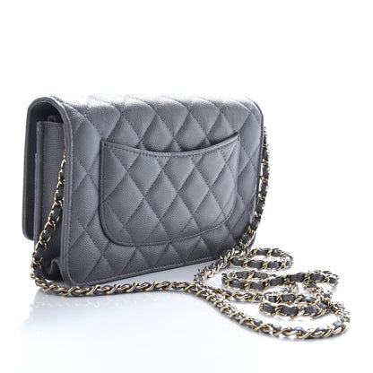 Chanel Caviar Quilted French New Wave Chain CC Wallet On Chain WOC Grey 3 of 8
