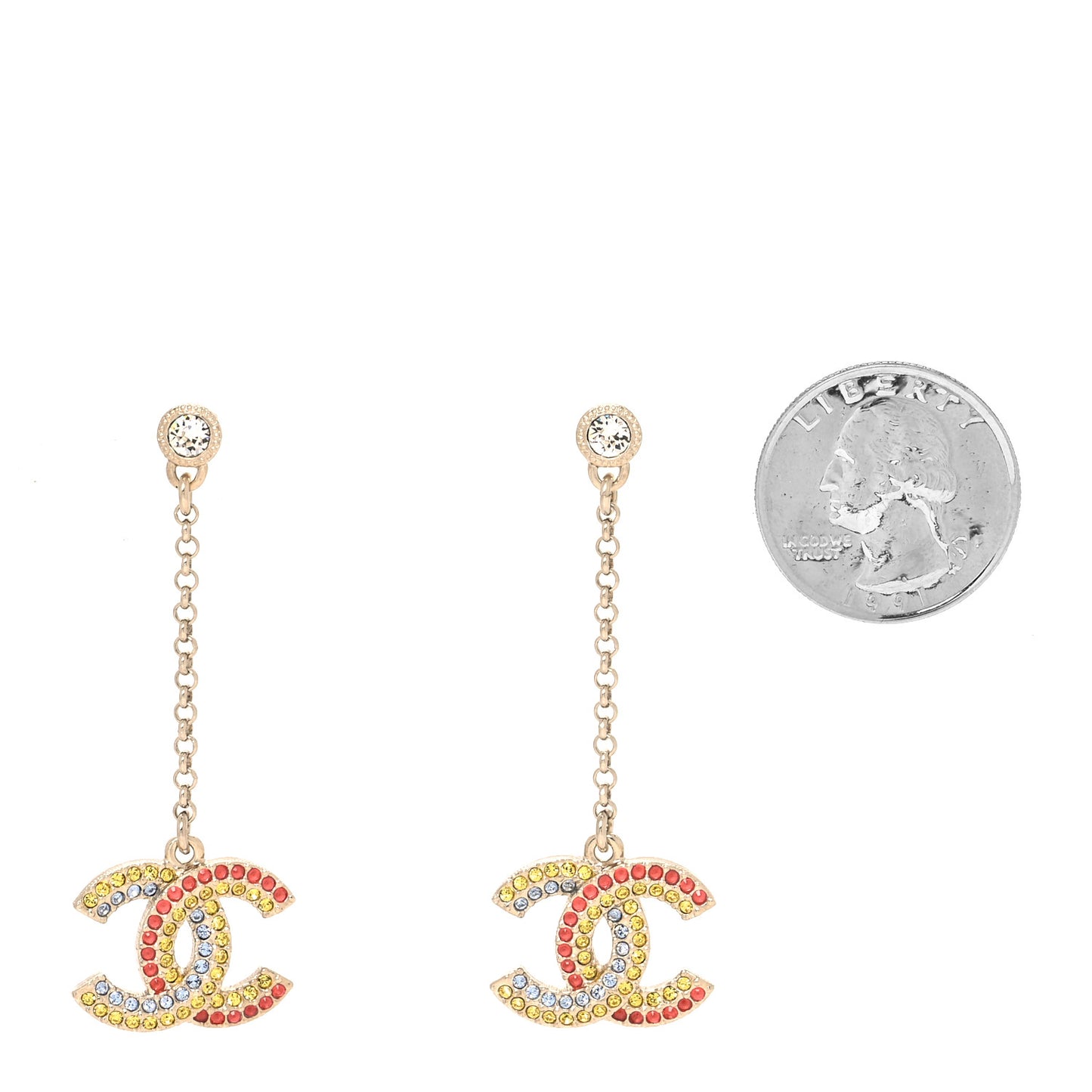 Crystal CC Drop Earrings Gold Multicolor