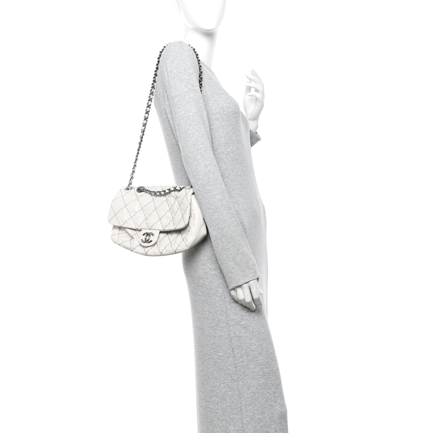 Glazed Goatskin Double Stitch Flap Ivory