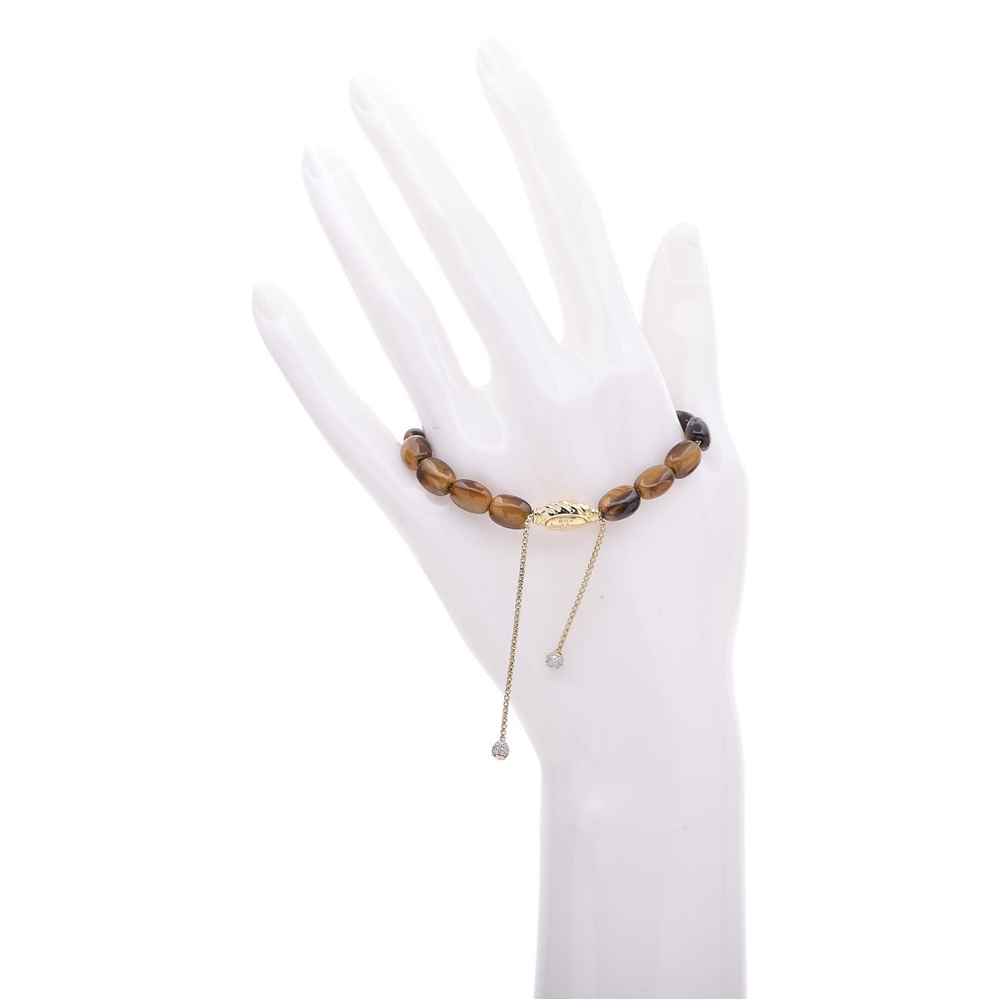 18K Yellow Gold Diamond Tiger's Eye 6mm Spiritual Beads Bracelet