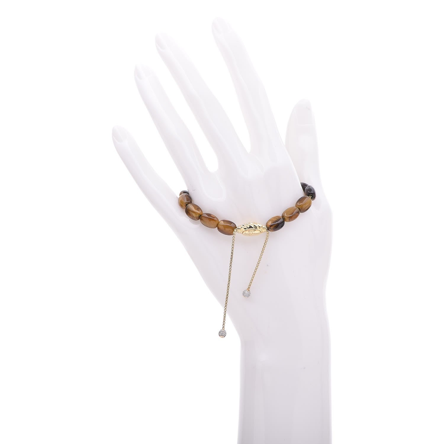 David Yurman 18K Yellow Gold Diamond Tiger's Eye 6mm Spiritual Beads Bracelet 2 of 4