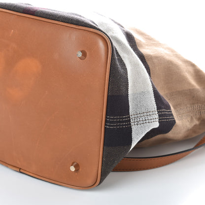 Burberry Grainy Calfskin Canvas Mega Check Medium Ashby Tassel Hobo Saddle Brown 11 of 12