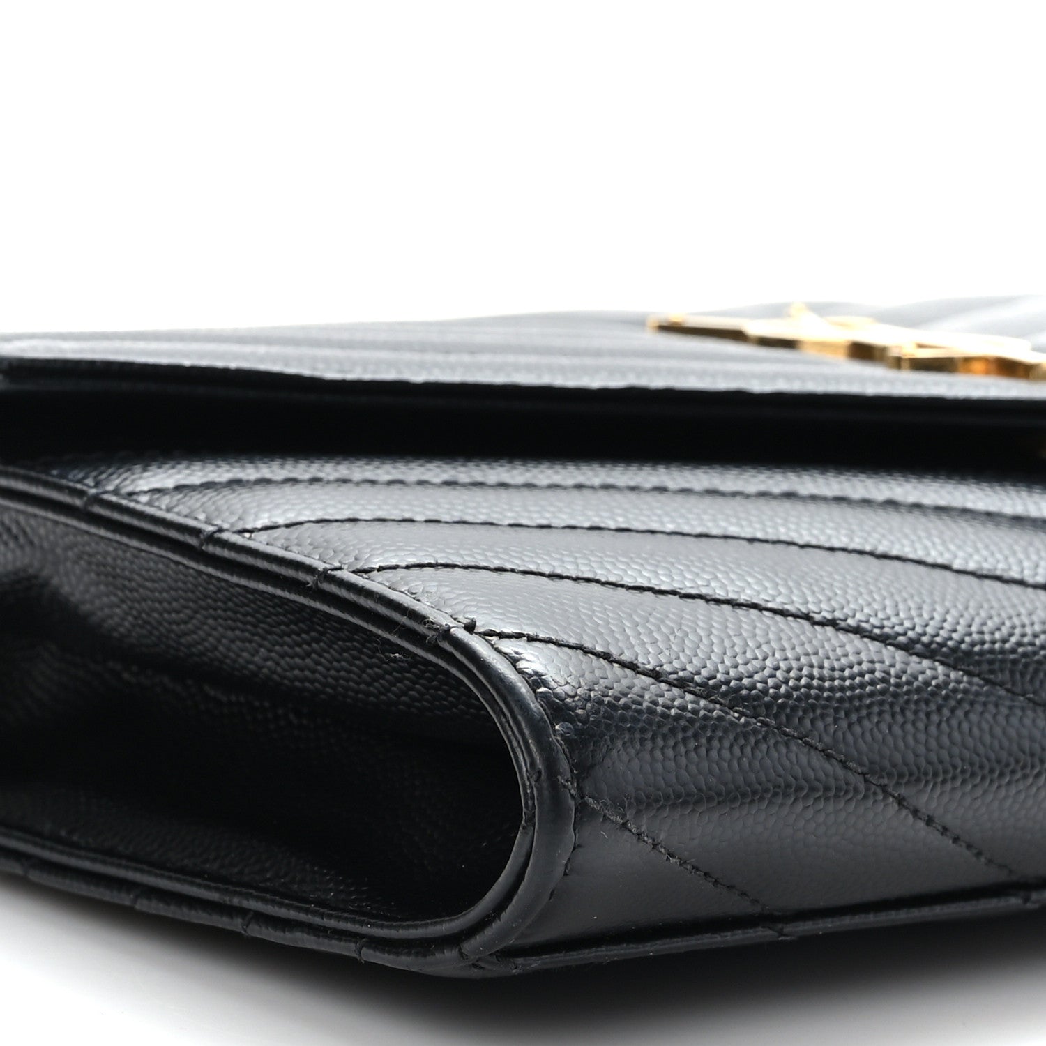 Saint Laurent Grain De Poudre Matelasse Chevron Monogram Envelope Clutch Black 8 of 9