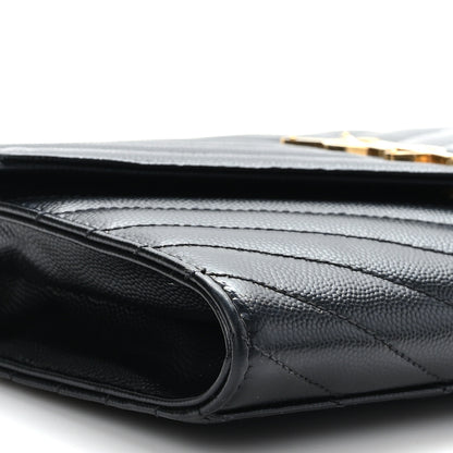 Saint Laurent Grain De Poudre Matelasse Chevron Monogram Envelope Clutch Black 8 of 9