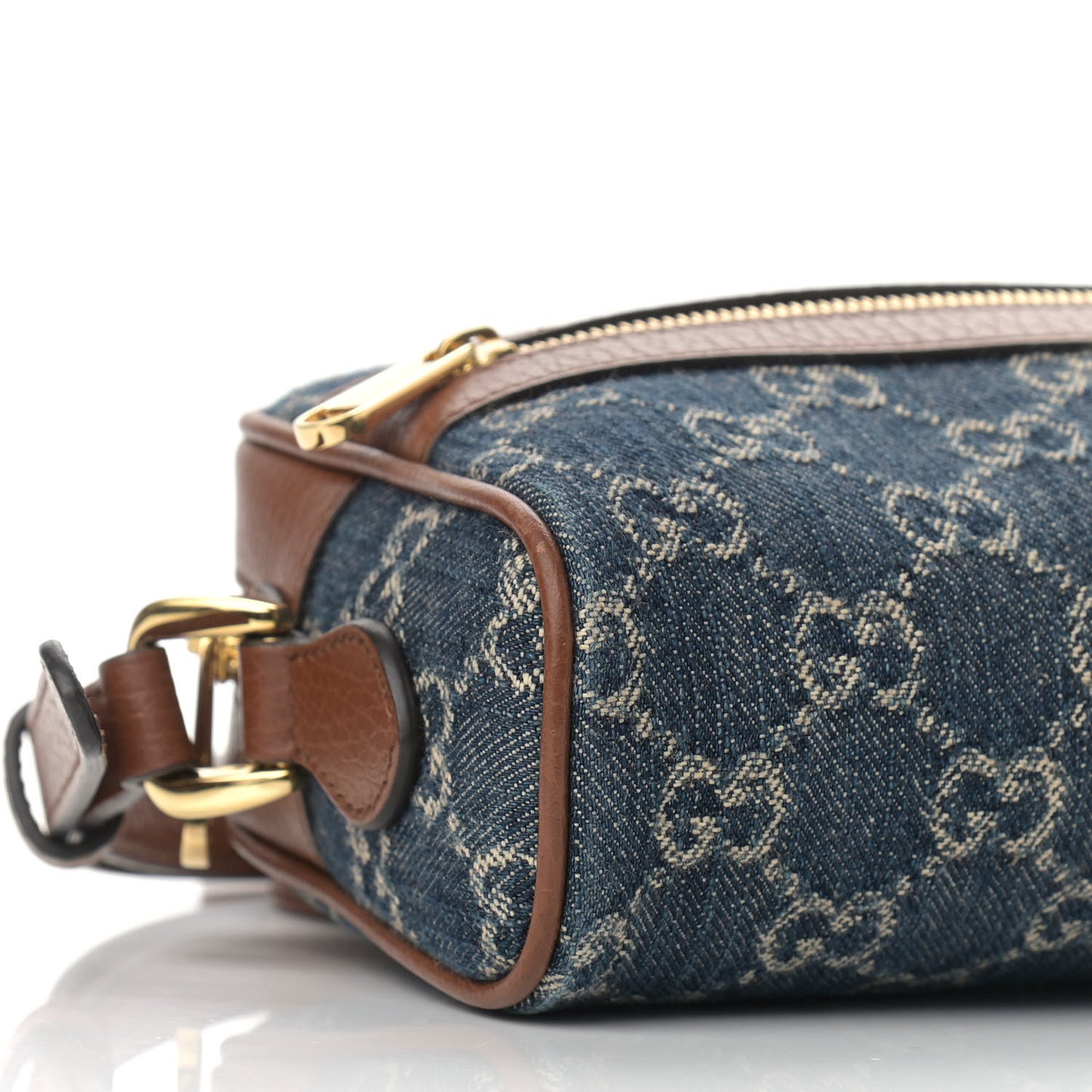 New Denim GG Monogram Dollar Calfskin Mini Ophidia Shoulder Bag Blue Tea Cuir Epilog