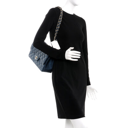 Chanel Metallic Caviar Quilted Jumbo Double Flap Dark Blue 3 of 10