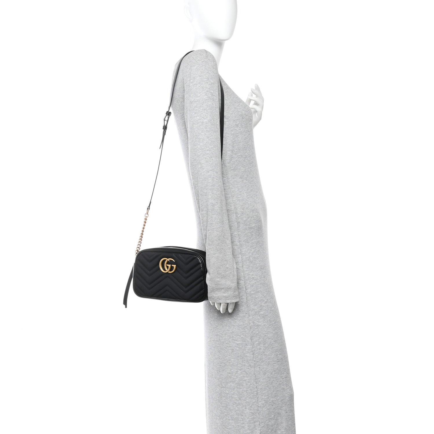 Gucci Calfskin Matelasse Small GG Marmont Camera Bag Black 2 of 10