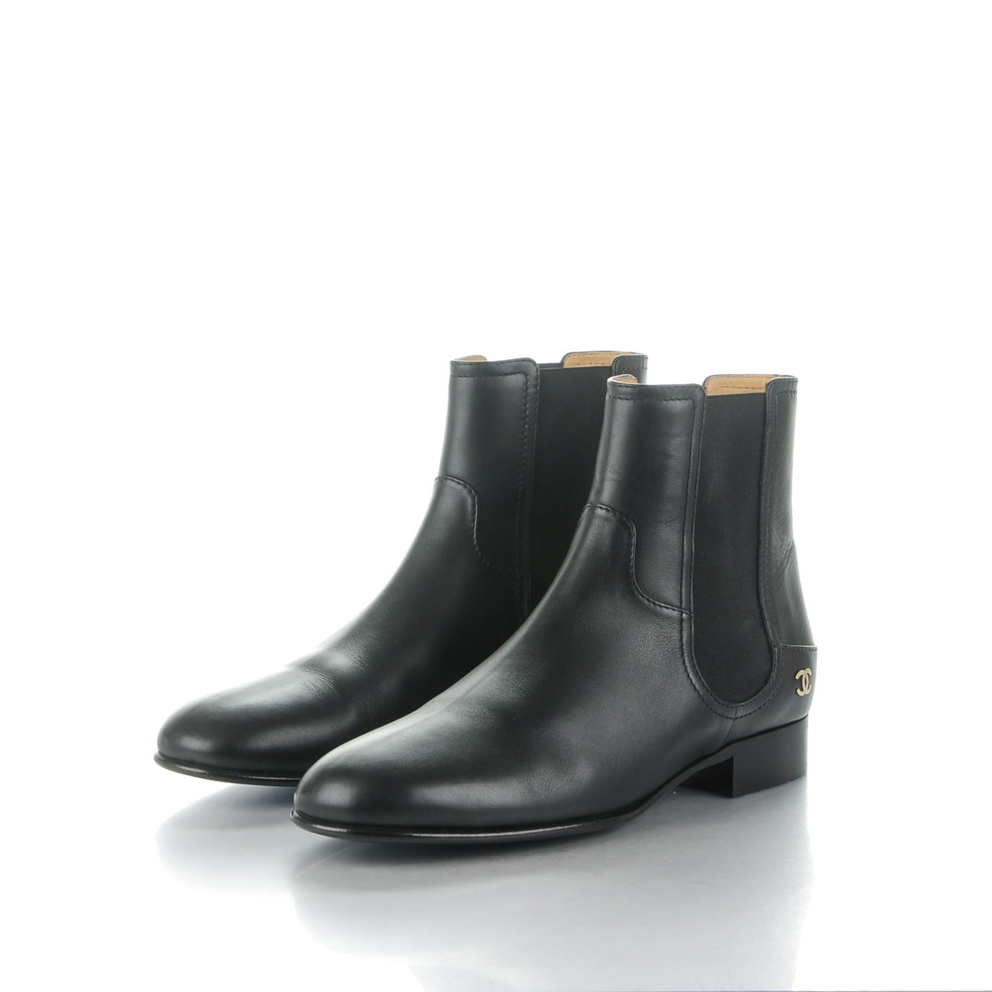 Calfskin Elastic Short Boots 40 Black