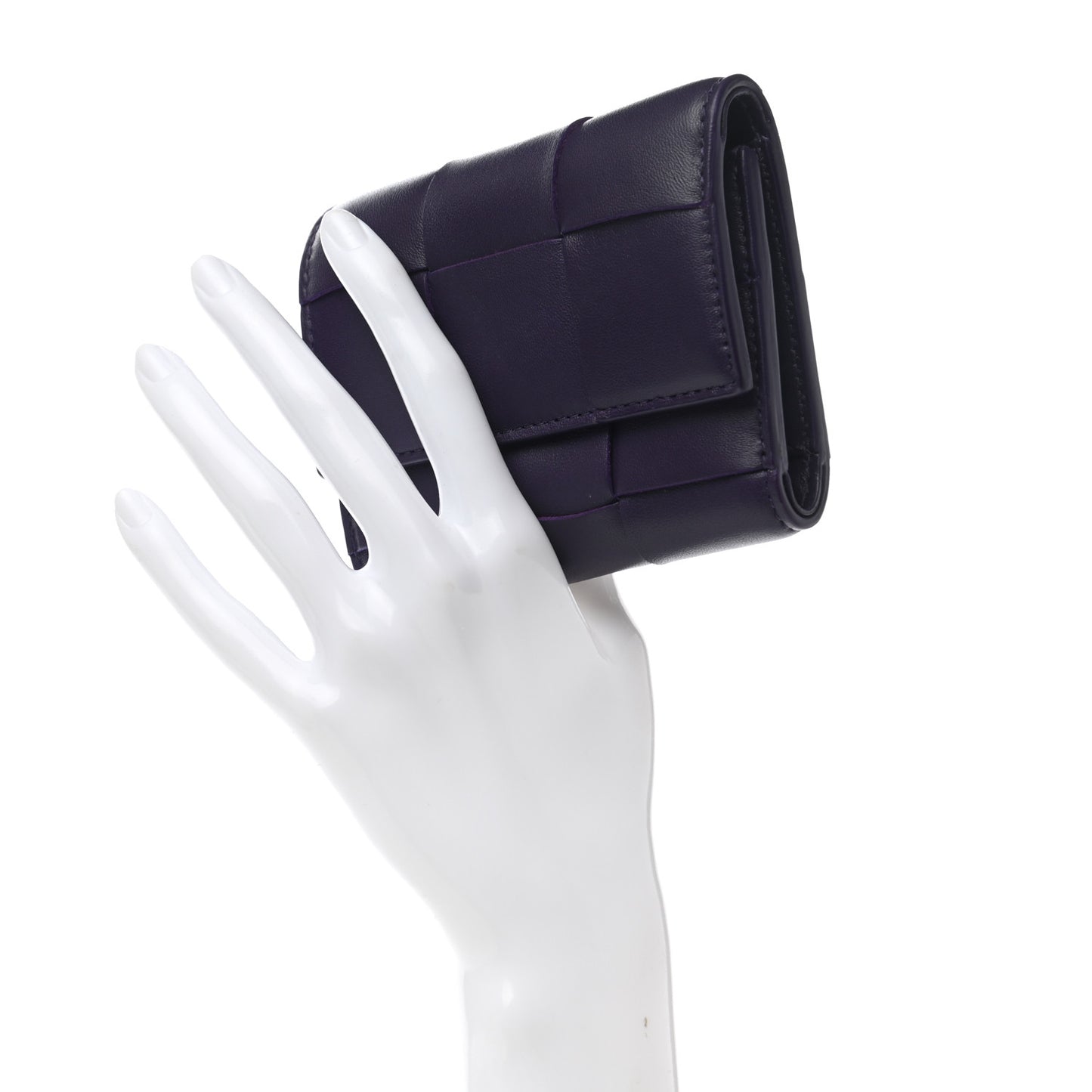 Nappa Maxi Intrecciato Trifold Zip Wallet Grape