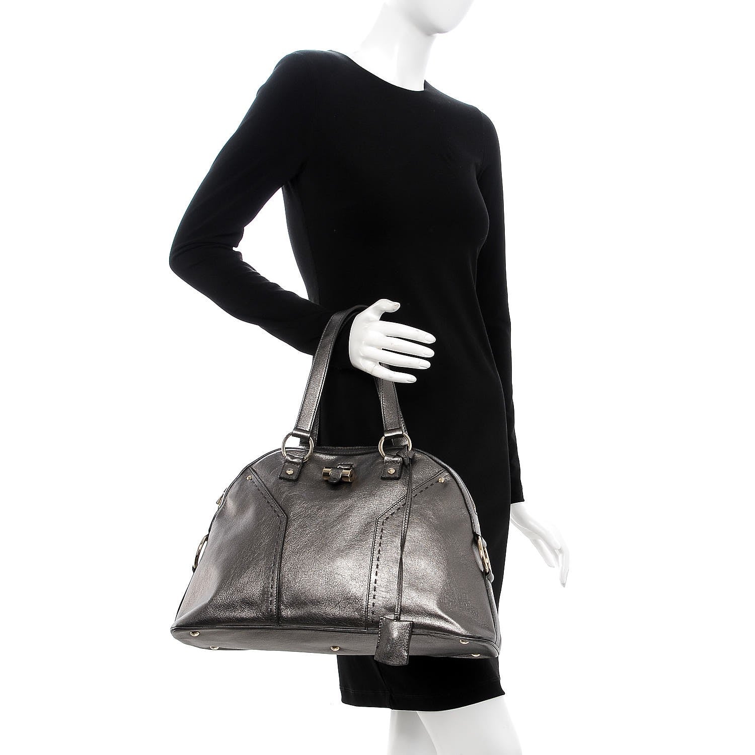 Saint Laurent Metallic Calfskin Large Muse Gunmetal 2 of 7
