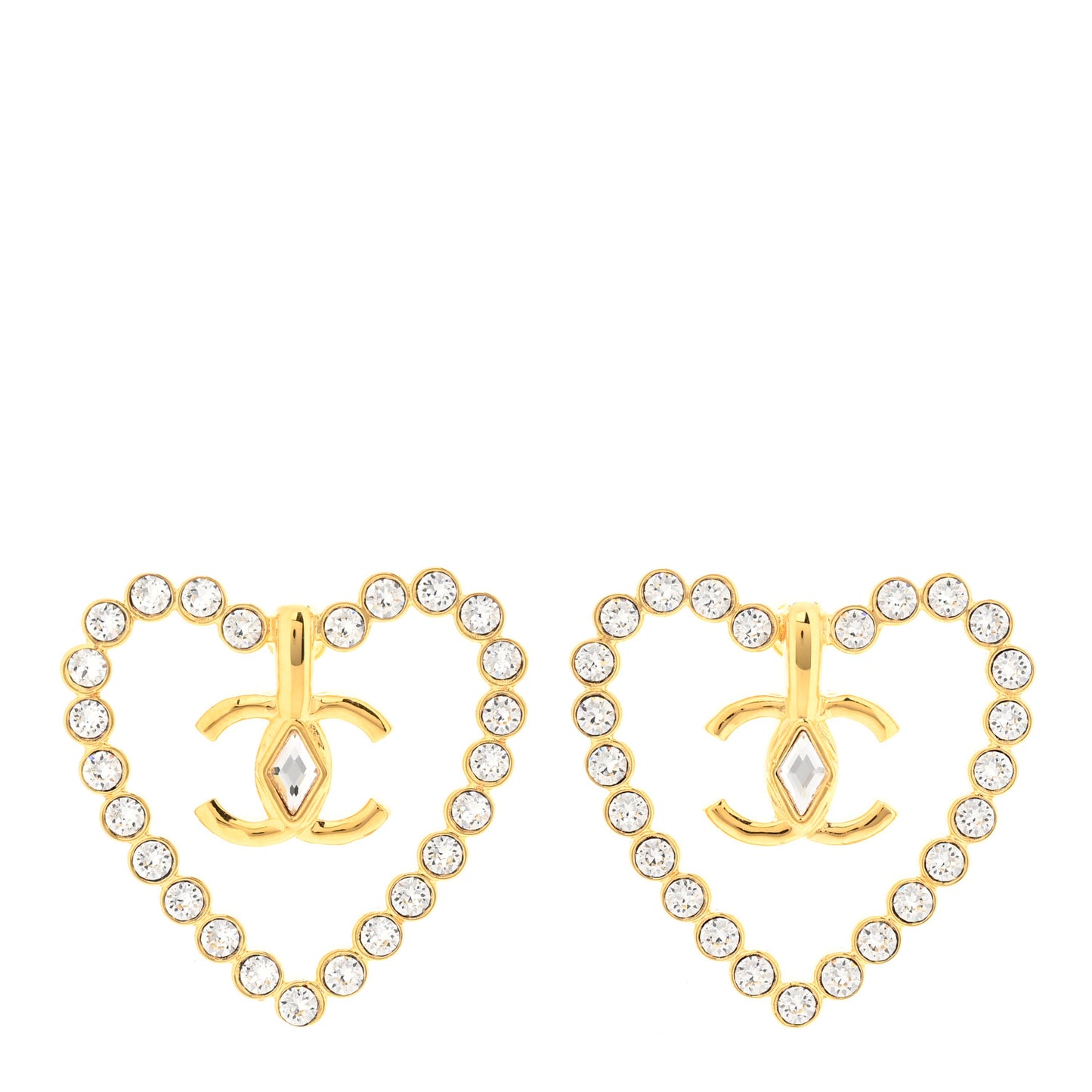 Crystal Heart CC Earrings Gold