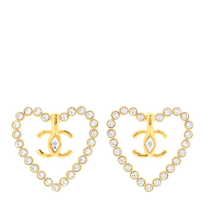 Chanel Crystal Heart CC Earrings Gold 1 of 5