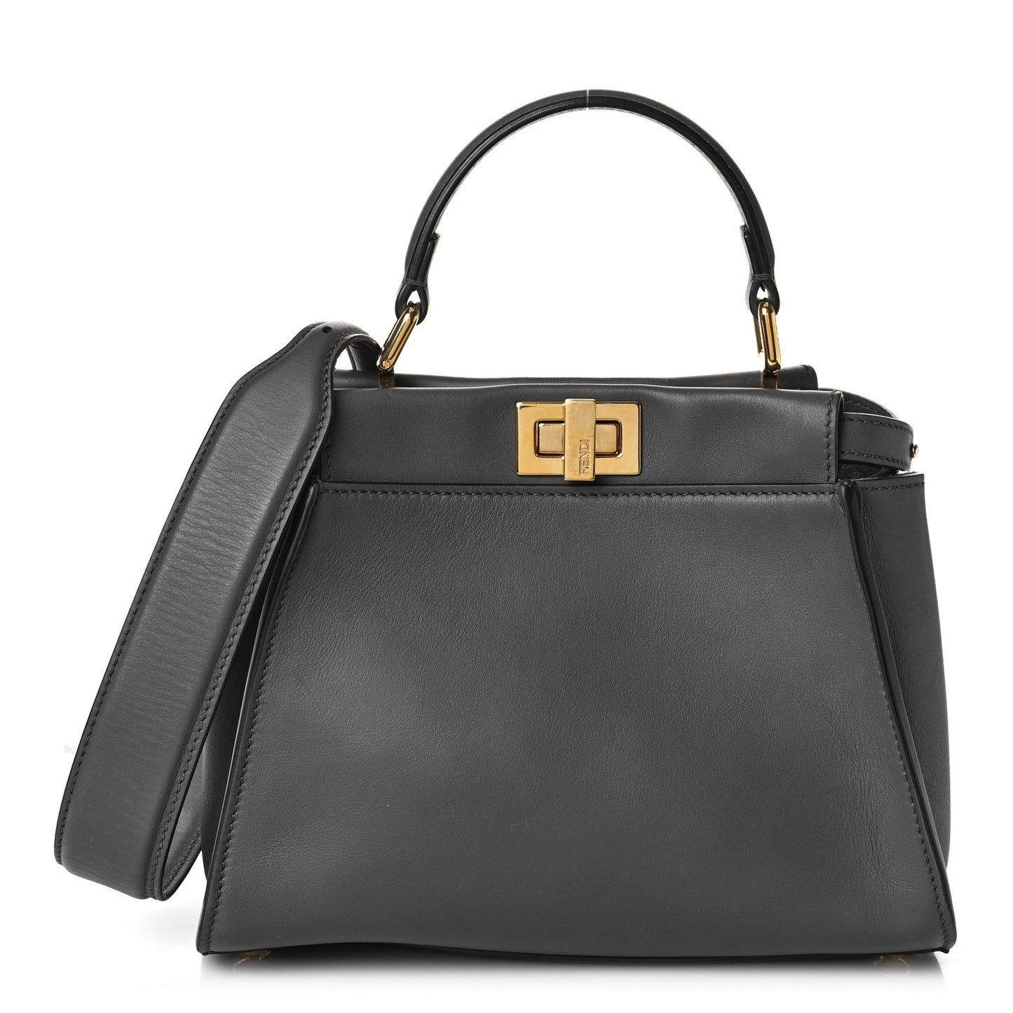 Vitello Seta Chenille FF Mini Peekaboo Iconic Satchel Anthracite Asfalto