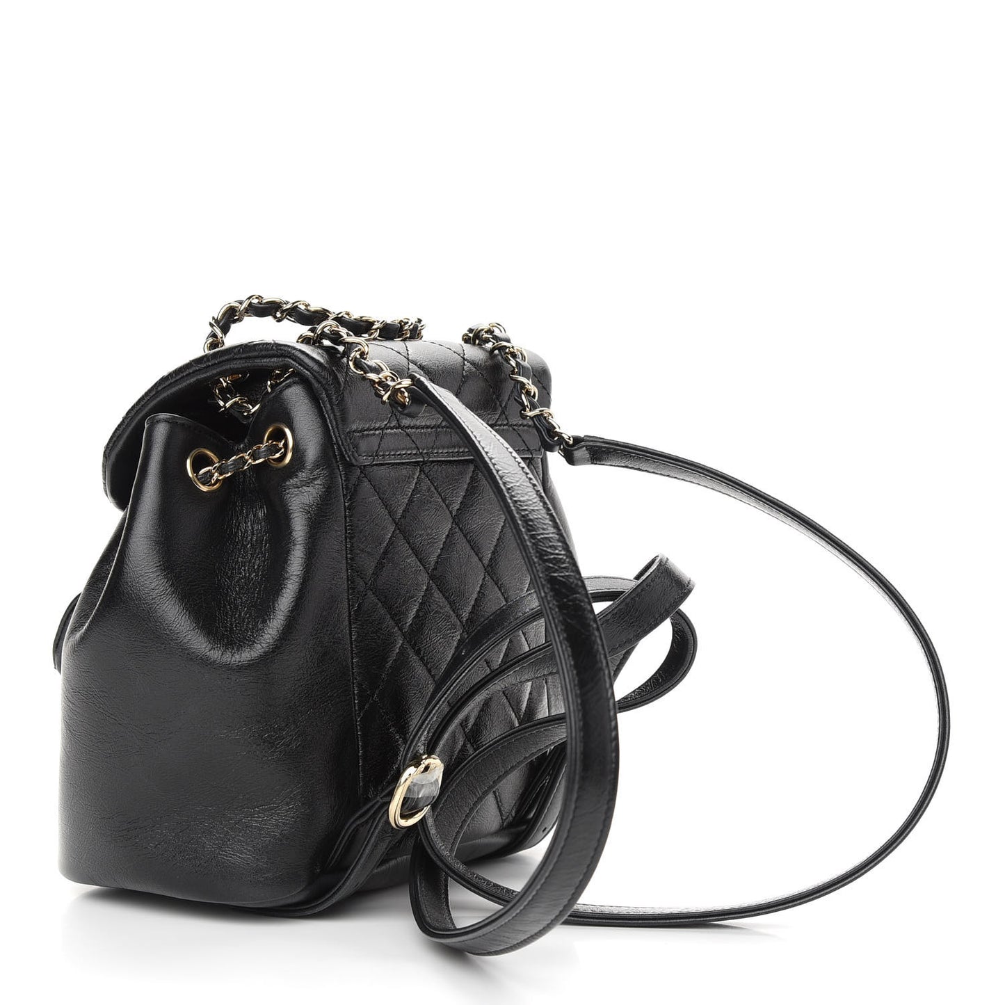 Glazed Aged Calfskin Quilted Small Duma Drawstring Backpack Black