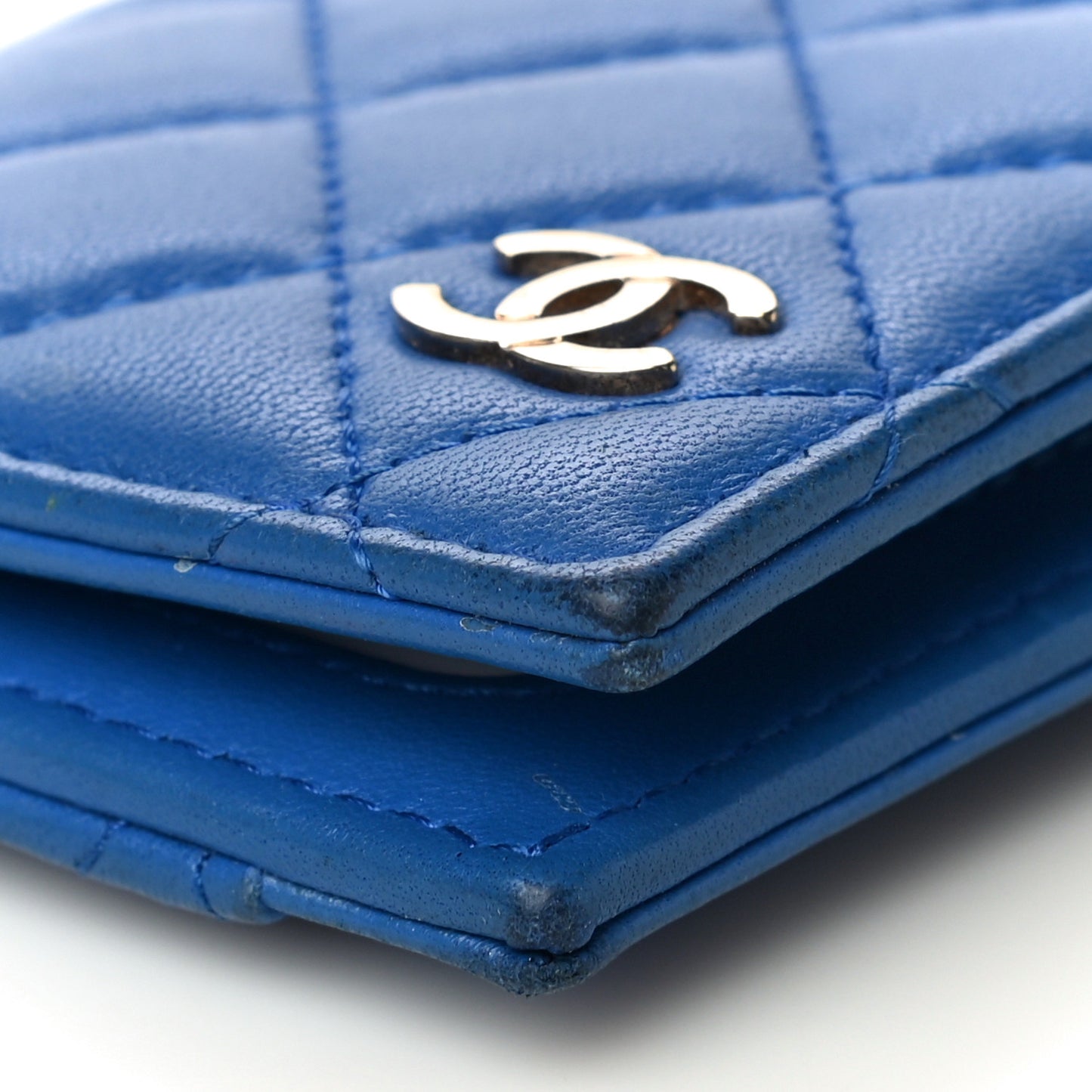 Lambskin Quilted Card Holder Wallet Blue