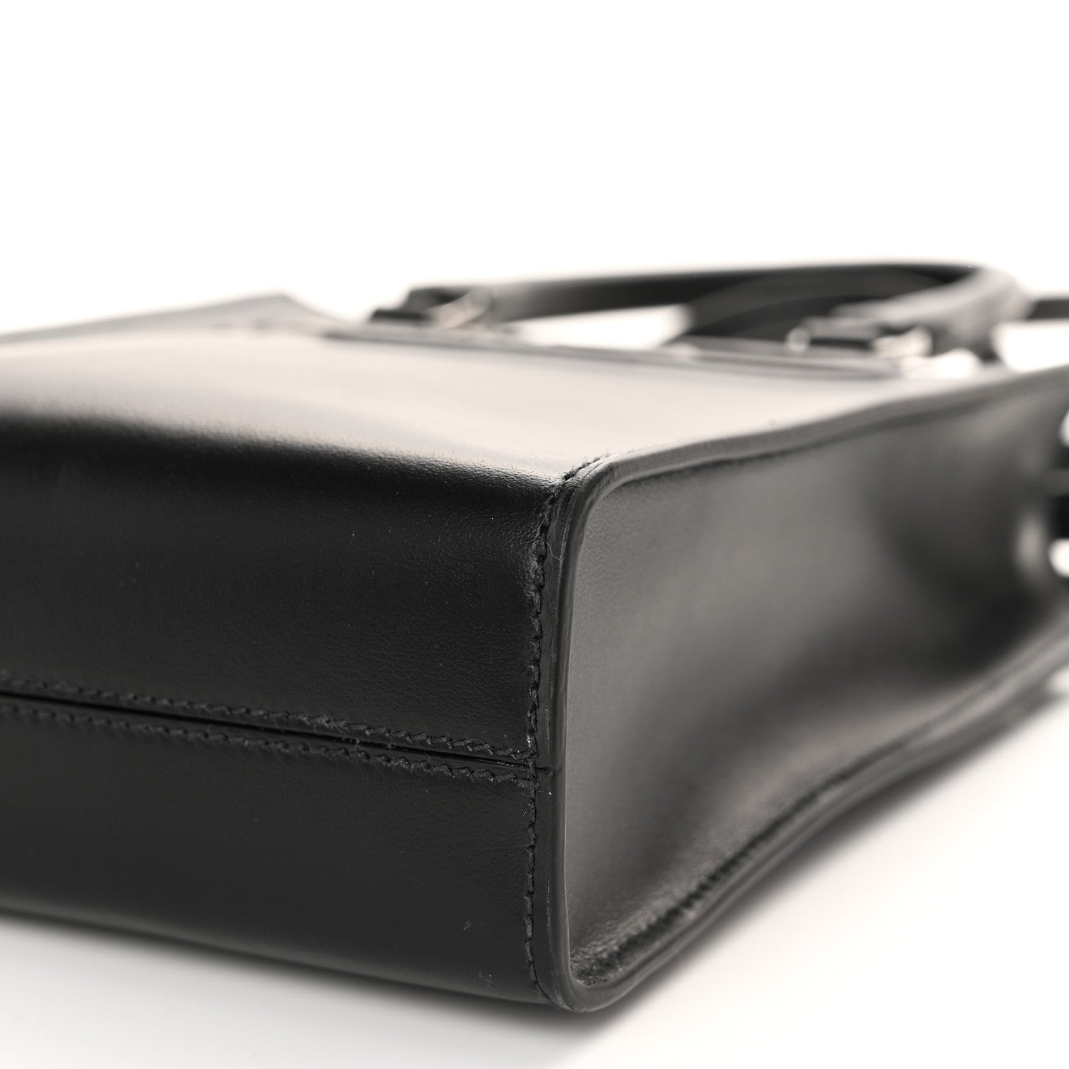 Prada Soft Calfskin Triangle Logo Embossed Small Double Handle Crossbody Tote Black 10 of 10