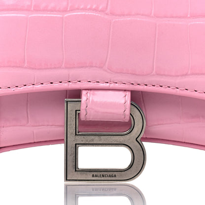 Balenciaga Shiny Calfskin Crocodile Embossed Hourglass Chain Bag Candy Pink 6 of 11