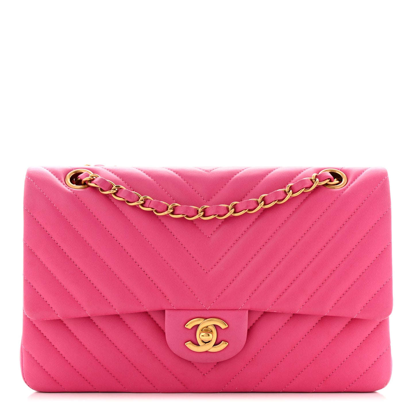 Lambskin Chevron Quilted Medium Double Flap Pink