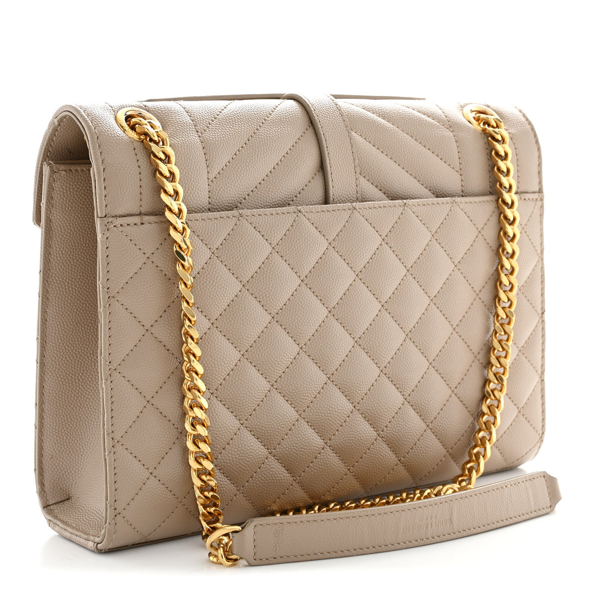 Grain De Poudre Textured Mixed Matelasse Medium Triquilt Monogram Satchel Dark Latte