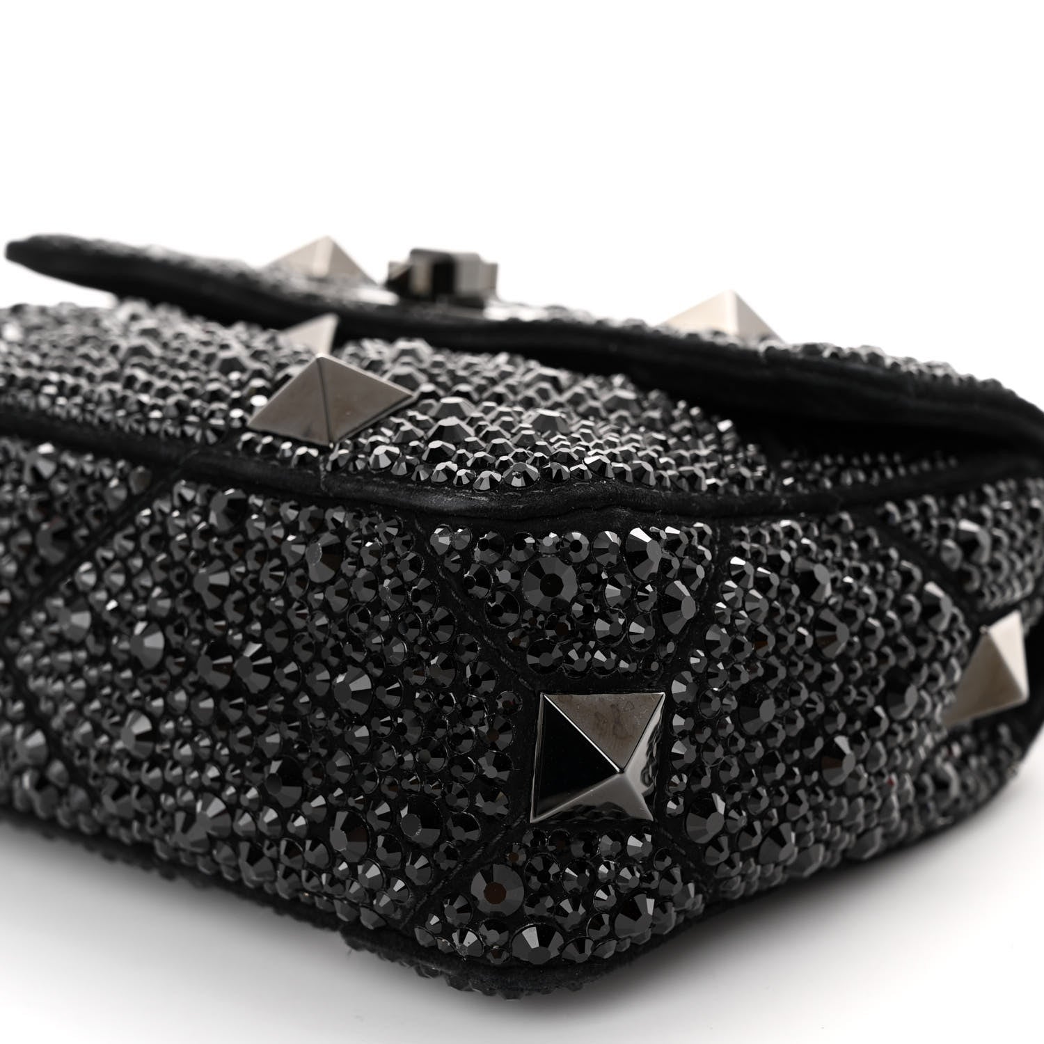 Valentino Garavani Crystal Suede Lacquer Monochrome Medium Roman Stud Shoulder Bag Black 9 of 10