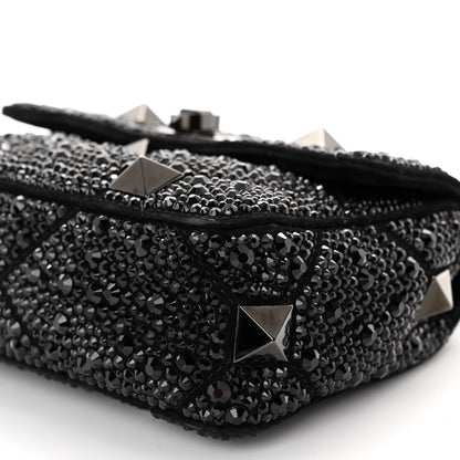 Valentino Garavani Crystal Suede Lacquer Monochrome Medium Roman Stud Shoulder Bag Black 9 of 10