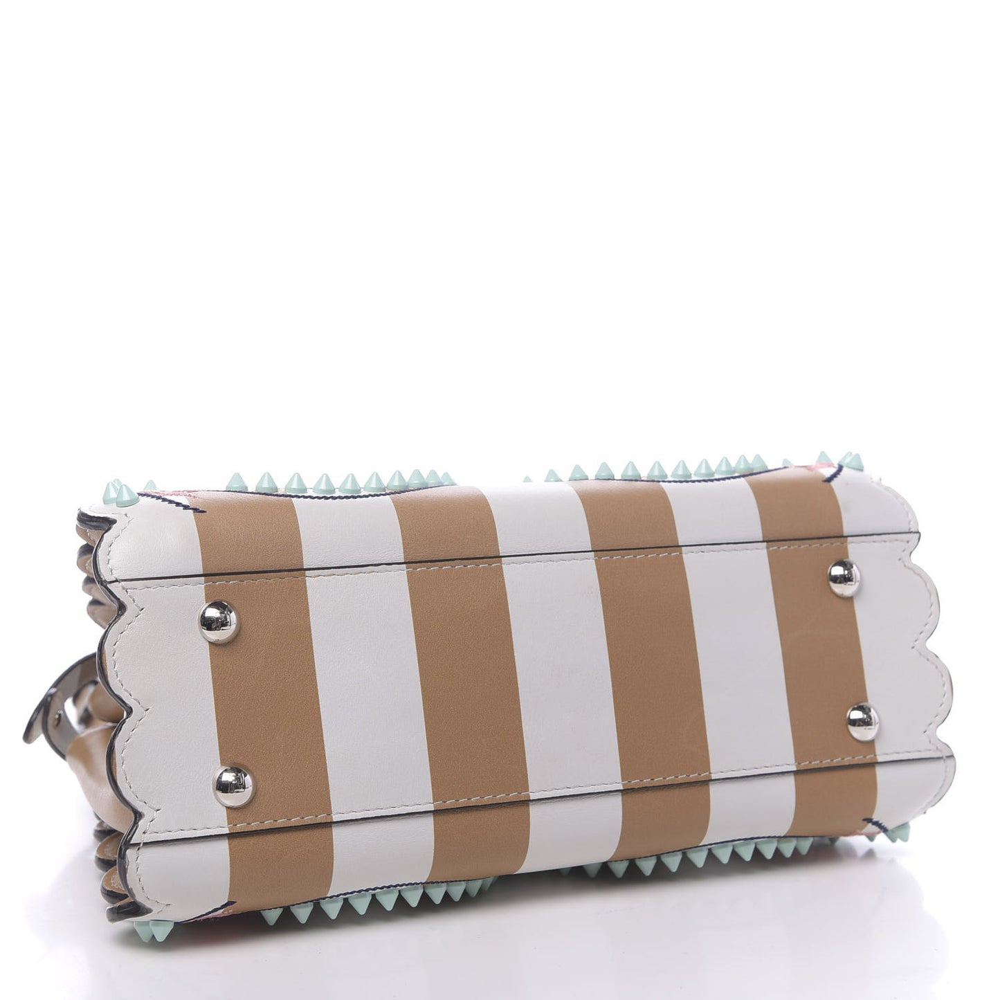 Vitello Shiny Nappa Pequin Flowers and Bows Scalloped Studded Mini Peekaboo Iconic Satchel Cuoio White Multicolor