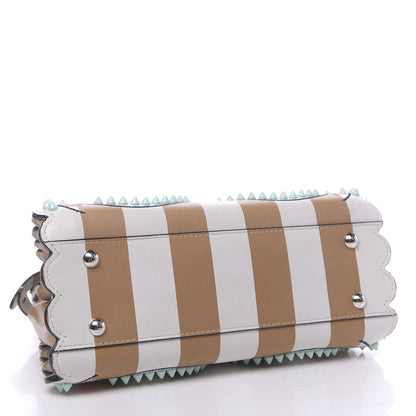 Fendi Vitello Shiny Nappa Pequin Flowers and Bows Scalloped Studded Mini Peekaboo Iconic Satchel Cuoio White Multicolor 4 of 14