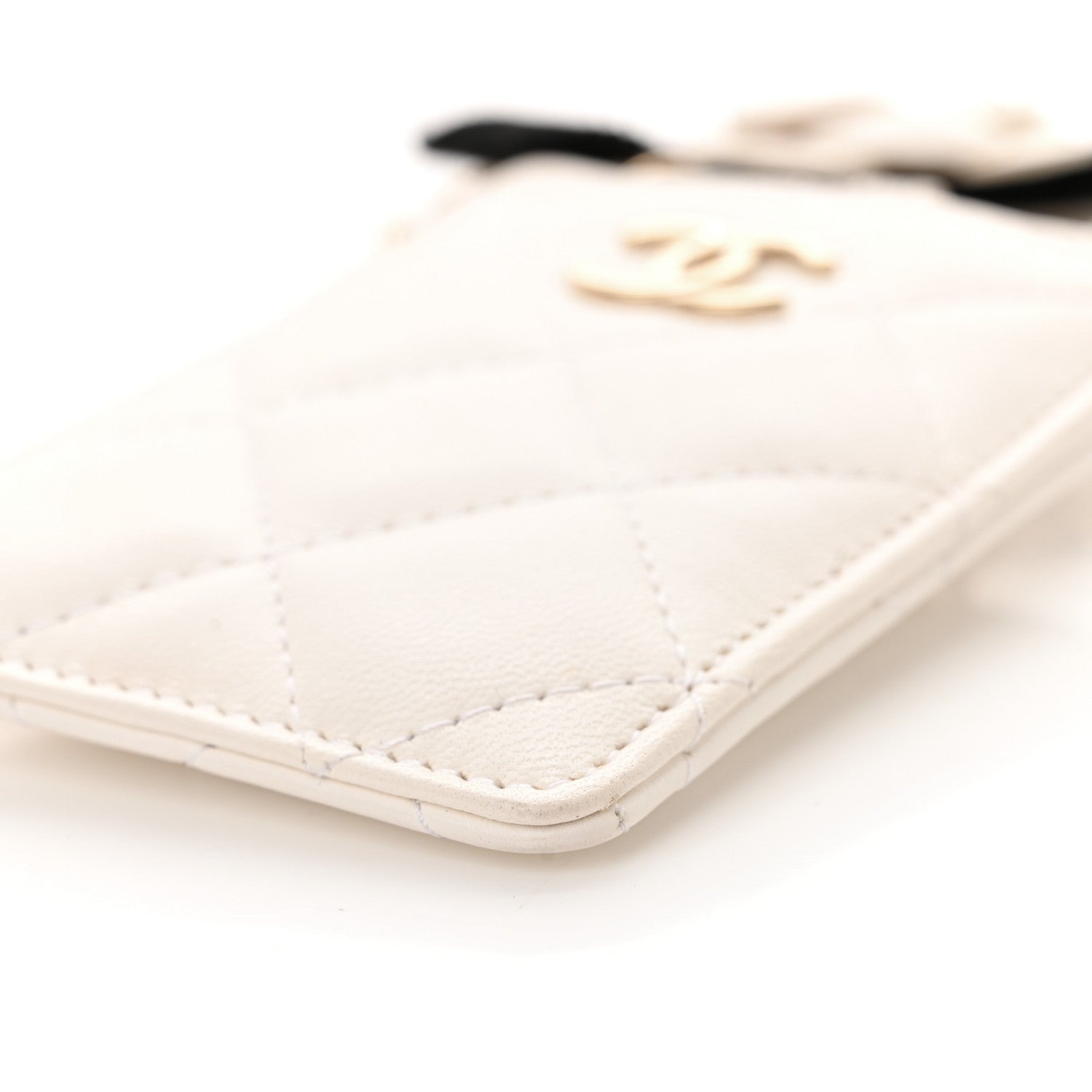 Chanel Lambskin Quilted Camellia Bow Card Holder On Chain White 11 of 11